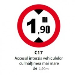 Accesul interzis vehiculelor cu inaltimea mai mare de 1,90m, Indicator rutier | Semn de circulatie