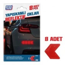 SET 8 Benzi reflectorizante tip sageata cu adeziv siliconic, ROSU, 4cm x 5cm